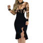 Women's Floral Ruffle Dress with Long Lace Sleeves